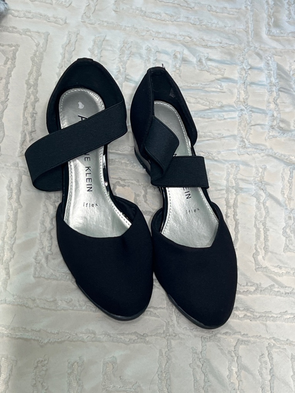 Anne Klein Black Pointed D'Orsay wedges with Cross Elastic Strap